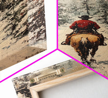 Load image into Gallery viewer, Cowboy on Horseback in Golden Autumn Trees Framed Canvas Print Rustic Christmas Wall Art Fall Decor Country Christmas Gift Seasonal Wall Art
