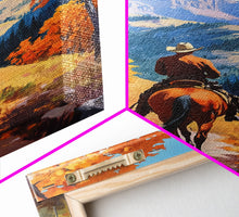 Load image into Gallery viewer, Cowboy Riding Through Autumn Mountains Framed Canvas Print Fall Landscape Art Christmas Decor Seasonal Wall Art Cowboy Christmas Gift Idea
