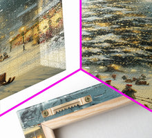 Cargar imagen en el visor de la galería, Christmas Tree Village Snowy Winter Scene Framed Canvas Print Christmas Wall Art Christmas Decor Christmas Tree Art Holiday Gift Winter Art
