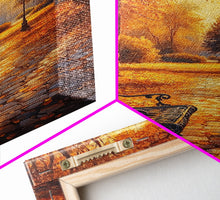 Carregar imagem no visualizador da galeria, Autumn Park Bench Scene With Trees And Lamppost Framed Canvas Print Wall Art Fall Decor, Rustic Autumn Art Gift, Seasonal Canvas Art
