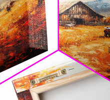 Carregar imagem no visualizador da galeria, Autumn Barnyard Framed Canvas Print, Vibrant Fall Landscape Cowboy and Barn, Perfect Rustic Wall Art Farmhouse or Ranch Style Fall Decor
