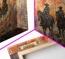 Load image into Gallery viewer, Framed Canvas Print Horseback Riders in Rustic Fall Forest, Cowboy Theme Wall Art, Autumn Home Decor, and Seasonal Canvas Wall Print
