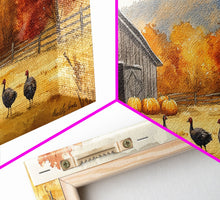 Carregar imagem no visualizador da galeria, Framed Canvas Print Rustic Barn with Pumpkins and Turkeys, Perfect Autumn Farmhouse Decor, Fall Wall Art, Country Autumn Scene
