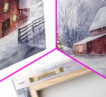 Cargar imagen en el visor de la galería, Christmas decor farmhouse Framed Canvas Print snowy barn scene holiday wall art Christmas tree decor best gift Christmas holiday home decor
