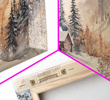 Load image into Gallery viewer, Christmas winter cabin Canvas Print snowy mountain cabin deer cozy holiday wall art winter wonderland seasonal decor Christmas gift idea
