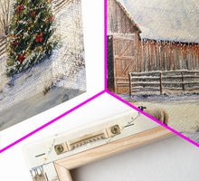 Cargar imagen en el visor de la galería, Christmas Barn Snow Sheep Canvas Print Christmas Farmhouse Decor Rustic Christmas Wall Art Framed Canvas Print Christmas Outdoor Decor
