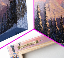 Load image into Gallery viewer, Snowy Mountain Cabin Tall Art Framed Canvas Print Cozy Winter Cabin Nestled In Snowy Forest With Majestic Mountain Landscape
