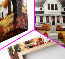 Carregar imagem no visualizador da galeria, Fall farmhouse pumpkin decor, autumn country home art, rustic fall wall print seasonal wall decor, framed canvas print, autumn farmhouse art

