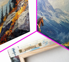 Load image into Gallery viewer, Close-up of Western cowgirl in fall foliage, Framed Canvas Print, modern tall art farmhouse gallery wall, rustic cowboy aesthetic wall print
