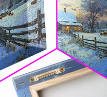Carregar imagem no visualizador da galeria, Beautiful Winter Snowy Farm Framed Canvas Print Rustic Christmas Decor, Christmas Wall Art and Holiday Art Prints, Gift Home Decor
