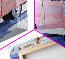 Load image into Gallery viewer, Cute Cowgirl and Her Pink Truck, Framed Canvas Print, Retro Pink Fall Decor, Wall Art Fall Home Decor, Ideal Gift Idea Rustic Seasonal Decor
