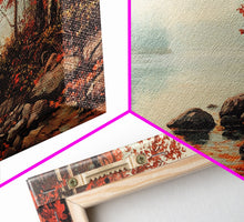 Carregar imagem no visualizador da galeria, Fall On The River, Rustic Landscape Painting, Primitive Wall Art, Framed Canvas Print, retro festive holiday wall art Christmas decor
