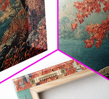 Load image into Gallery viewer, Fall On The Lake, Watercolor Landscape Painting Framed Canvas Print, retro holiday decor wall art with nostalgic vibe
