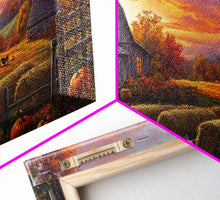 Load image into Gallery viewer, Cozy Barn at Sunset Framed Canvas Print, Fall Harvest Wall Art, Country Farmhouse Autumn Decor, Seasonal Gift Idea Best Fall Wall Art
