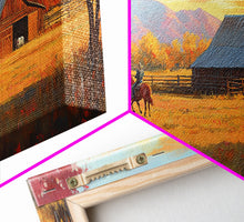 Carregar imagem no visualizador da galeria, Autumn Cowboy Farm Framed Canvas Print, Cozy Fall Farmhouse Wall Art, Country Western Landscape Decor, Best Gift Seasonal Wall Art
