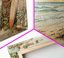 Load image into Gallery viewer, Christmas Tree Beside Rustic Beach House Coastal Holiday Scene Framed Canvas Print, Beach Christmas Wall Art And Decor
