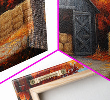 Cargar imagen en el visor de la galería, Fall Barnyard with Pumpkins Framed Canvas Print Farmhouse Decor, Fall Art Print, Rustic Home Decor, Seasonal Gift Wall Art
