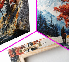 Load image into Gallery viewer, Cowboy Riding In Winter Snow Framed Canvas Print Tall Art Winter Landscape Rustic Christmas Decor Western Home Wall Art Mountain Gift Idea
