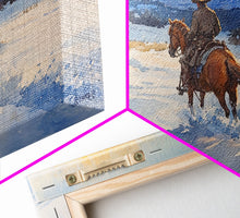 Load image into Gallery viewer, Cowboy In Golden Light Framed Canvas Print Tall Art Autumn Country Landscape Fall Decor Rustic Western Wall Art Farmhouse Decor Gift
