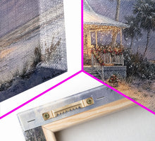 Cargar imagen en el visor de la galería, Christmas beach decor scene in tropical house with wreath and lights, Framed Canvas Print palm trees snow, winter art and holiday home decor
