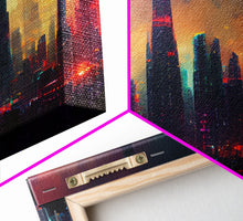 Load image into Gallery viewer, Dystopian Cyberpunk City, ready to hang canvas print wall art, framed canvas wall art, mancave wall art, Cyberpunk Art

