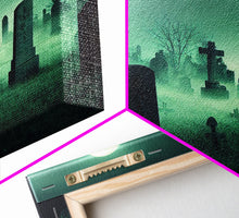 Carregar imagem no visualizador da galeria, Full Moon Over A Haunted Cemetery At Night, Spooky Creepy Graveyard, ready to hang canvas print wall art, Halloween Art
