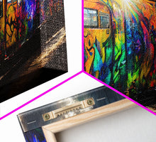 Load image into Gallery viewer, Box car graffiti art, wall decor, train box car, ready to hang canvas print wall art, rainbow train wall art
