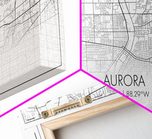 Carregar imagem no visualizador da galeria, Aurora Street Map, Illinois Map, Map Print, Modern Art, Wall Art, Canvas Print, Room Décor For Teens, Cool Wall Art, Fun Gift, Classroom Art

