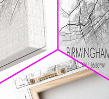 Load image into Gallery viewer, Panoramic Birmingham City Map, Alabama Art, Map Print, Minimalist Wall Art, Canvas Art, Housewarming Gift, Street Map Art, Closing Gift
