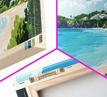 Load image into Gallery viewer, Cove Bay, Anguila Panoramic Beach Print, Vacation Gift, Anguila Wall Art, Framed Canvas Print, Framed Beach Painting
