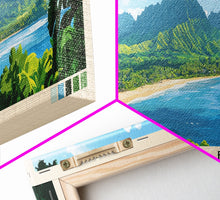 Cargar imagen en el visor de la galería, Hanalei Bay, Hawaii Panoramic Print, Vacation Gift, Hawaii Wall Art, Beach Painting, Beach Decor, Large Wall Art, Wood Frame Art

