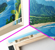 Cargar imagen en el visor de la galería, Hanalei Bay, Hawaii Panoramic Beach Print, Vacation Gift, Hawaii Wall Art, Framed Canvas Print, Framed Beach Painting
