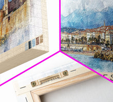 Load image into Gallery viewer, Antibes, France Watercolor Print, Vacation Gift, France Wall Art, Beach Painting, Beach Decor, Large Wall Art, Wood Frame Art

