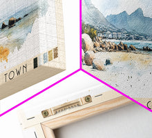 Load image into Gallery viewer, Boulders Beach, Cape Town, South Africa Watercolor Print, Vacation Gift, South Africa Wall Art, Beach Painting, Beach Decor, Large Wall Art, Wood Frame Art
