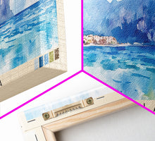 Carregar imagem no visualizador da galeria, Cala Salada, Spain Watercolor Beach Print, Vacation Gift, Spain Wall Art, Framed Canvas Print, Framed Beach Painting
