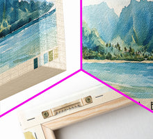 Cargar imagen en el visor de la galería, Hanalei Bay, Hawaii Watercolor Beach Print, Vacation Gift, Hawaii Wall Art, Framed Canvas Print, Framed Beach Painting

