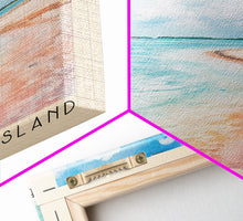 Load image into Gallery viewer, Blue Lagoon Island, Bahamas Watercolor Print, Vacation Gift, Bahamas Wall Art, Beach Painting, Beach Decor, Large Wall Art, Wood Frame Art
