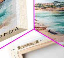 Load image into Gallery viewer, Cala Pregonda, Spain Watercolor Print, Vacation Gift, Spain Wall Art, Beach Painting, Beach Decor, Large Wall Art, Wood Frame Art
