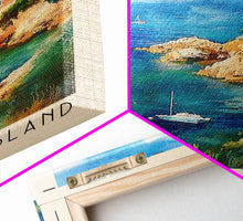 Load image into Gallery viewer, Cortegada Island, Spain Watercolor Beach Print, Vacation Gift, Spain Wall Art, Framed Canvas Print, Framed Beach Painting
