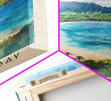 Cargar imagen en el visor de la galería, Hanalei Bay, Hawaii Watercolor Beach Print, Vacation Gift, Hawaii Wall Art, Framed Canvas Print, Framed Beach Painting
