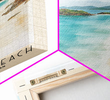 Load image into Gallery viewer, Trunk Bay Beach, US Virgin islands Watercolor Beach Print, Vacation Gift, US Virgin islands Wall Art, Framed Canvas Print, Framed Beach Painting
