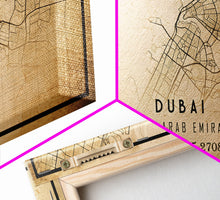 Load image into Gallery viewer, Dubai UAE map print poster or framed canvas, Dubai map print poster canvas, Dubai city map print poster canvas, Vintage Travel Art
