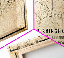 Cargar imagen en el visor de la galería, Birmingham UK map print poster or framed canvas, England map print poster canvas, UK city map print poster canvas, Vintage Travel Art
