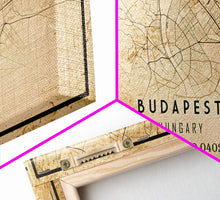 Carregar imagem no visualizador da galeria, Budapest Hungary map print poster or framed canvas, Budapest map print poster canvas, Budapest map print poster canvas, Vintage Travel Art
