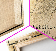 Load image into Gallery viewer, Barcelona Spain map print poster or framed canvas, Barcelona map print poster canvas, Spain city map print poster canvas, Vintage Travel Art
