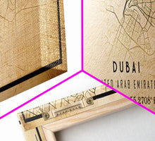 Load image into Gallery viewer, Dubai UAE Panoramic map print poster or framed canvas, Dubai map print poster canvas, Dubai city map print poster canvas, Vintage Travel Art
