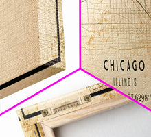Load image into Gallery viewer, Distressed Panoramic Chicago map print poster or framed canvas, Illinois road map print poster canvas, Chicago city map print poster canvas
