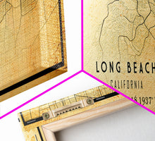 Load image into Gallery viewer, Panoramic Long Beach map print poster or framed canvas | California map print poster canvas | city map print poster canvas, distressed map
