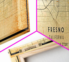 Load image into Gallery viewer, Panoramic Distressed Fresno California Map, Framed Canvas Print Or Poster, California Map Print, City Wall Art Map Print, Rustic Map Art

