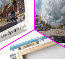 Load image into Gallery viewer, Edinburg Texas Panoramic Watercolor Painting, Scenic Framed Canvas Print, Urban Wall Art for Office, Travel Poster, Home Decor, City Gift Idea
